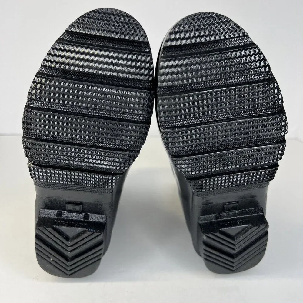 Nomad Dew Waterproof Rain Boots Womens Size 8 Silver Buckle Shiny Solid Black